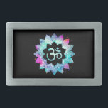 *~* Watercolor Mandala Lotus OM  AUM Symbol Belt Buckle<br><div class="desc">* An OM AUM Symbol Lotus Watercolor Mandala on a black background rectangle shape belt buckle.* Here for you is a strikingly beautiful new age metaphysically spiritually inclined eye-catching design likely to inspire meditation and calm contemplation. It can make a perfect gift for friends and family. It can also be...</div>