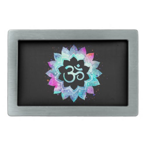  Watercolor Mandala Lotus OM  AUM Symbol Belt Buckle