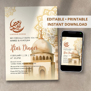 Watercolor Mandala Mosque Ramadan Iftar Invitation