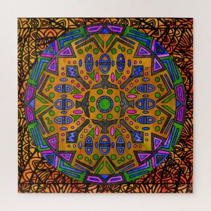 Watercolor Mandala Stained Glass Animals Jigsaw Puzzle