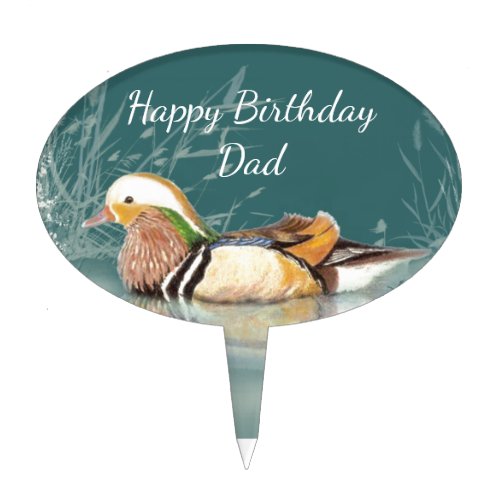 Watercolor Mandarin Chinese Duck Bird Dad Birthday Cake Topper