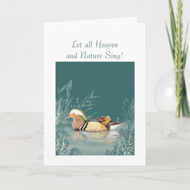 Watercolor Mandarin Chinese Duck Christmas Holiday Card (Front)