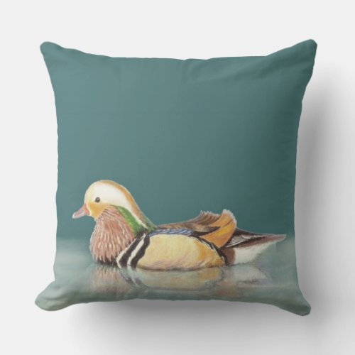 Watercolor Mandarin Duck Wildlife Nature art Throw Pillow