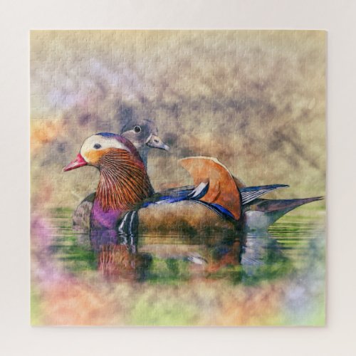 Watercolor Mandarin Ducks Feng Shui Symbol Jigsaw Puzzle