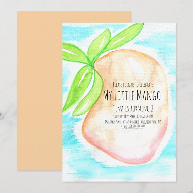 Watercolor Mango Hand Painted Tropical Invitation (Front/Back)