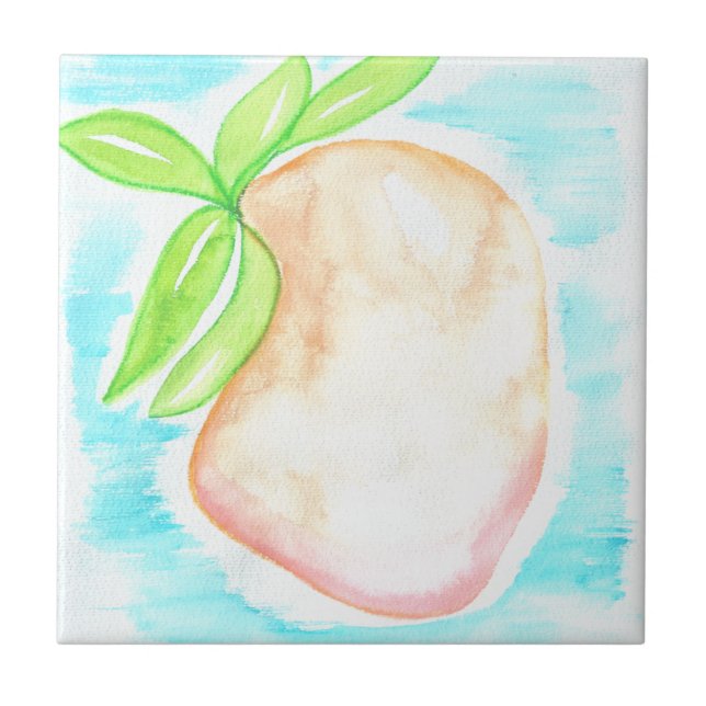 Watercolor Mango Hand Painted Tropical Kitchen    Ceramic Tile (Front)