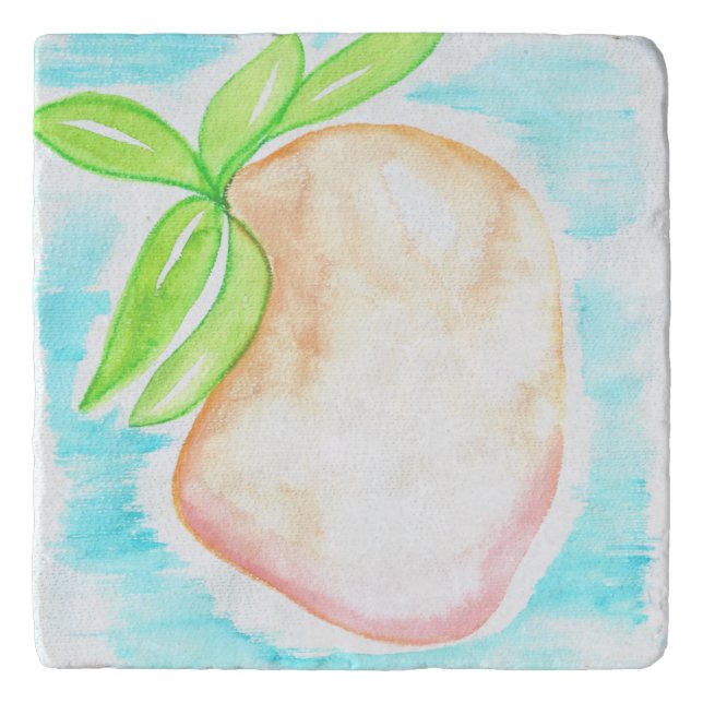 Watercolor Mango Hand Painted Tropical Kitchen     Trivet (Front)