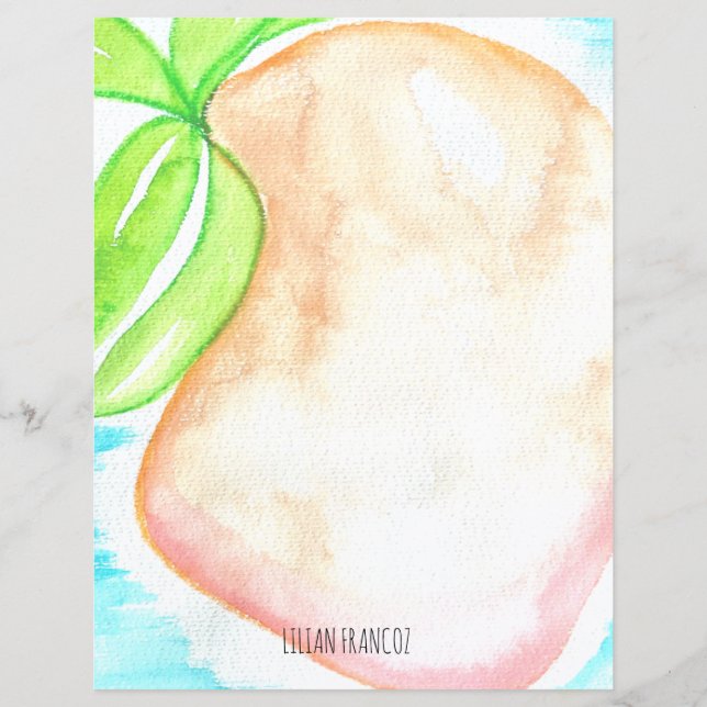 Watercolor Mango Hand Painted Tropical Stationery (Front)