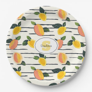 Watercolor Mango Pattern with Green Leaves (2) Paper Plates