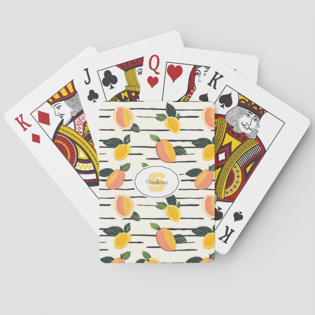 Watercolor Mango Pattern with Green Leaves (2) Poker Cards (Back)