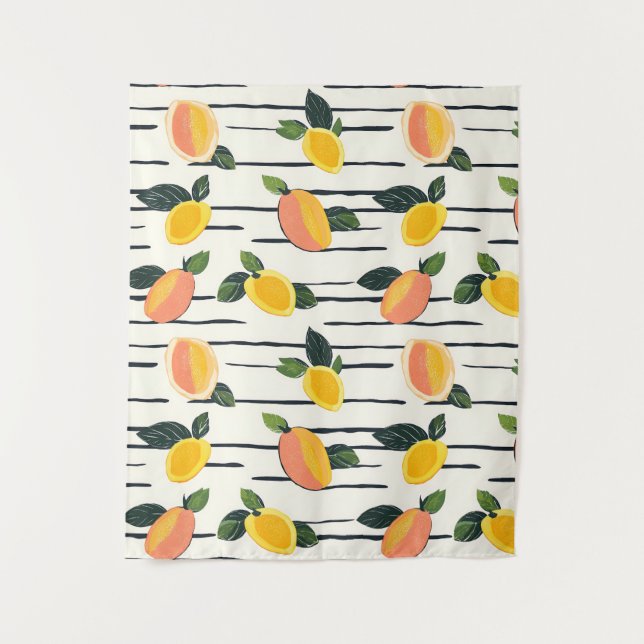 Watercolor Mango Pattern with Green Leaves (2) Tapestry (Front)