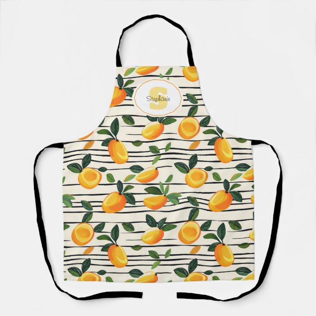 Watercolor Mango Pattern with Green Leaves Apron (Front)