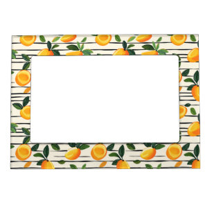 Watercolor Mango Pattern with Green Leaves Magnetic Frame