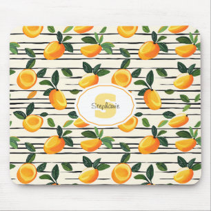 Watercolor Mango Pattern with Green Leaves Mouse Pad