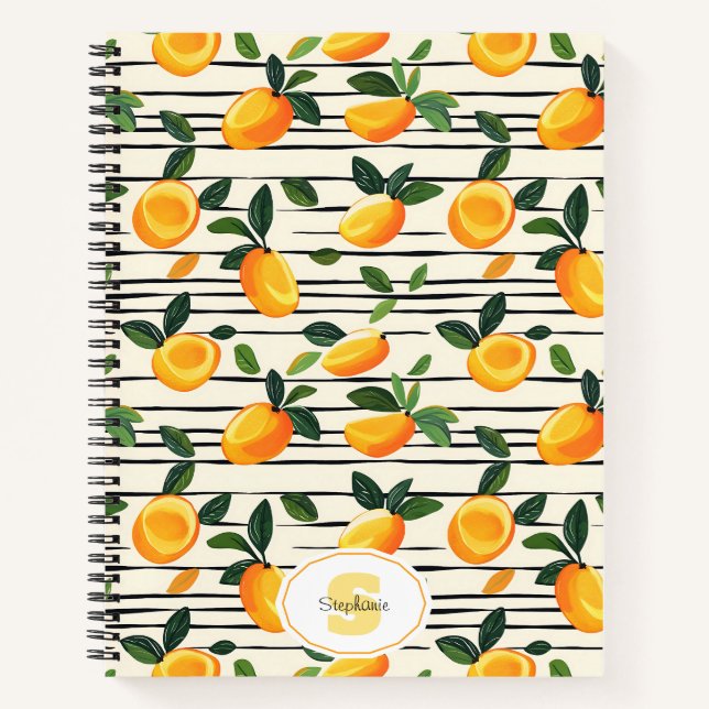 Watercolor Mango Pattern with Green Leaves Notebook (Front)