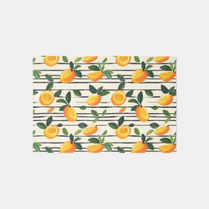 Watercolor Mango Pattern with Green Leaves Outdoor Rug