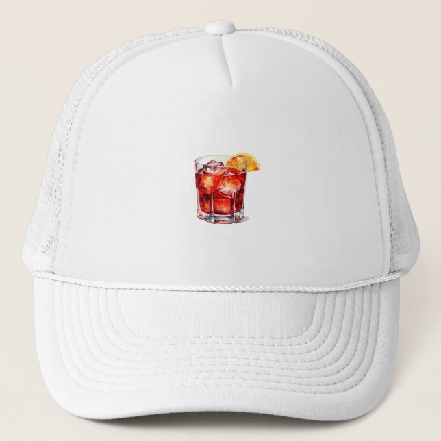 Watercolor Manhattan Cocktail Drink Trucker Hat (Front)