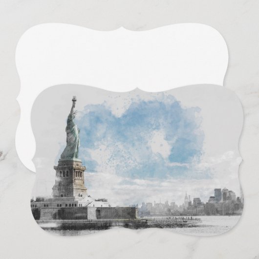 Watercolor Manhattan & Statue of Liberty Flat Card (Front/Back)