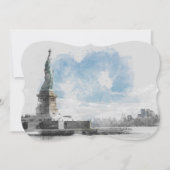 Watercolor Manhattan & Statue of Liberty Flat Card (Front)