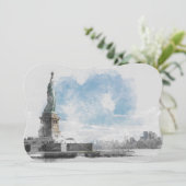 Watercolor Manhattan & Statue of Liberty Flat Card (Standing Front)