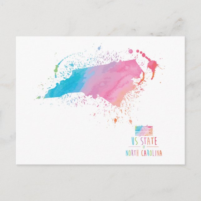 Watercolor Map | North Carolina Postcard (Front)