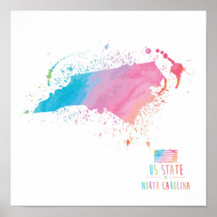 Watercolor Map North Carolina Poster
