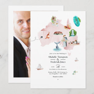 Watercolor Map of Australia Destination Wedding Invitation