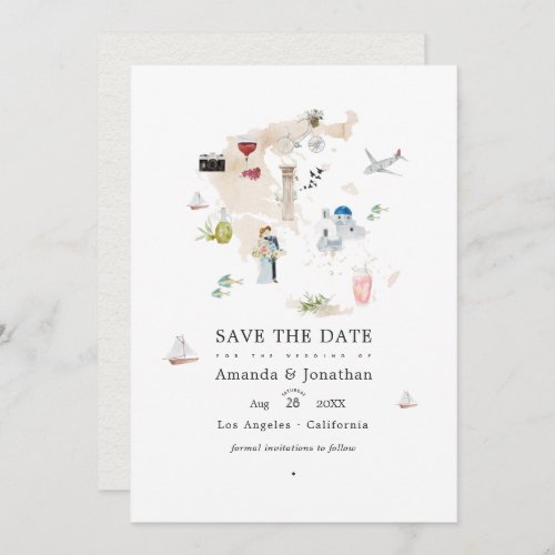 Watercolor Map of Greece Destination Wedding Photo Save The Date
