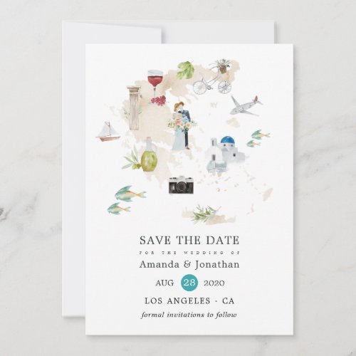 Watercolor Map of Greece Destination Wedding Save The Date