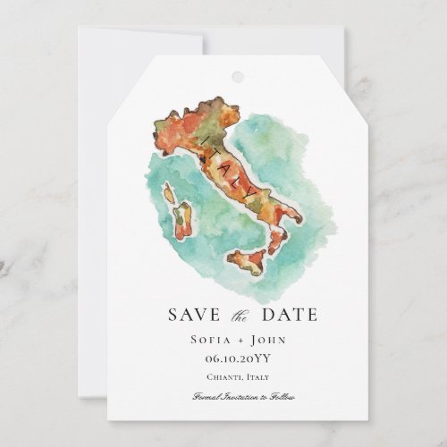 Watercolor Map of Italy Luggage tag  Save The Date