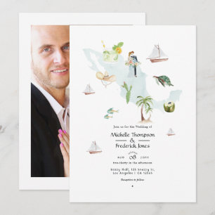 Watercolor Map of Mexico Destination Wedding Photo Invitation