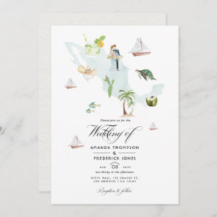 Watercolor Map of Mexico Destination Wedding Photo Invitation