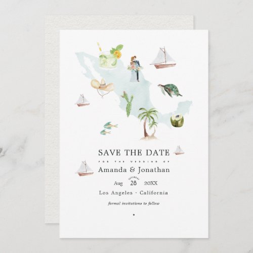 Watercolor Map of Mexico Destination Wedding Photo Save The Date