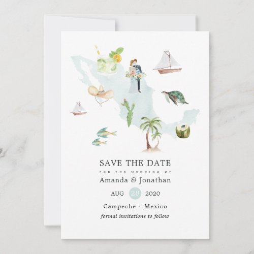 Watercolor Map of Mexico Destination Wedding Save The Date