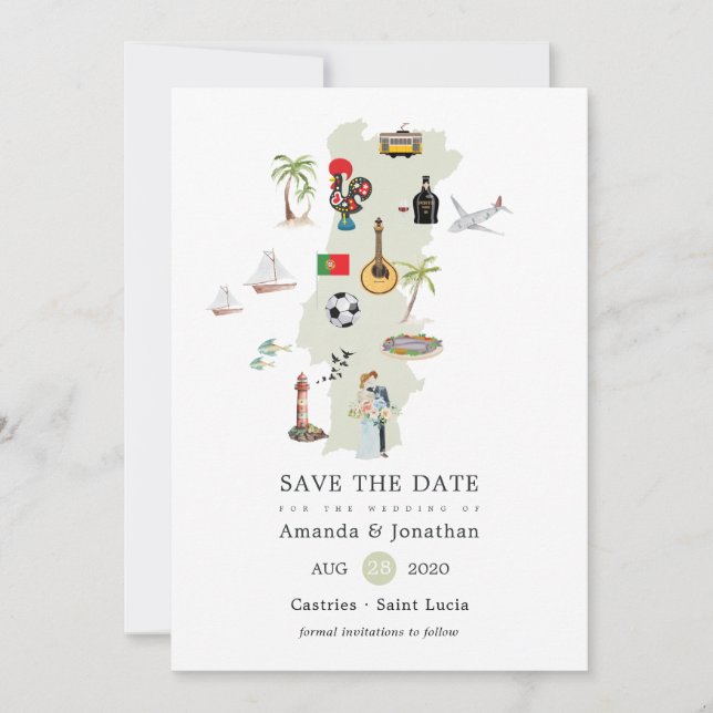 Watercolor Map of Portugal Destination Wedding Save The Date