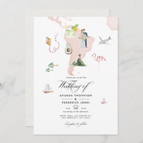 Watercolor Map of Rio Destination QR Code Wedding Invitation