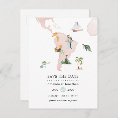 Watercolor Map of Rio Destination Wedding Announce Announcement Postcard