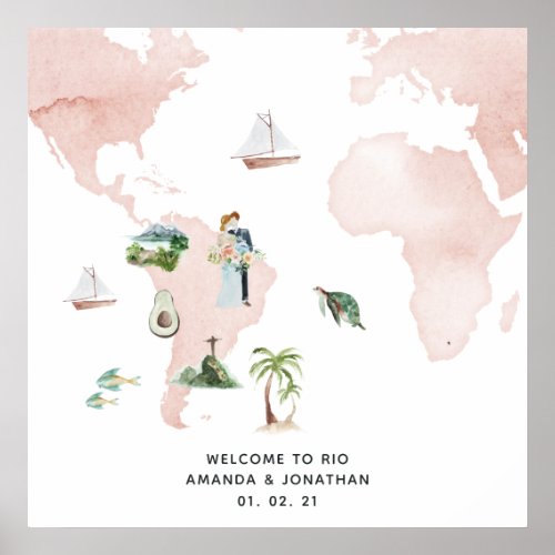 Watercolor Map of Rio Destination Wedding Welcome Poster