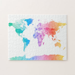 watercolor world map jigsaw puzzles zazzle