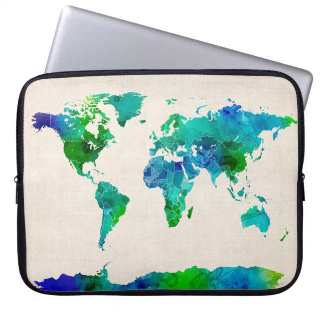 Watercolor Map of the World Map Laptop Sleeve | Zazzle