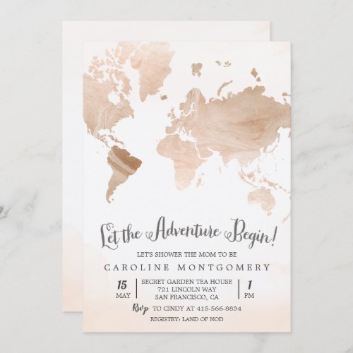 Watercolor Map Travel Baby Shower Invitation