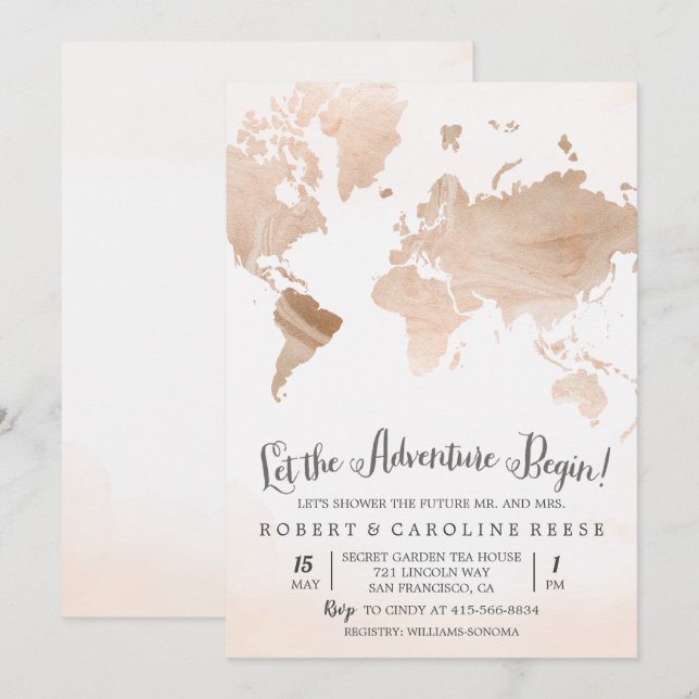 Watercolor Map Travel Couples Shower Invitation (Front/Back)