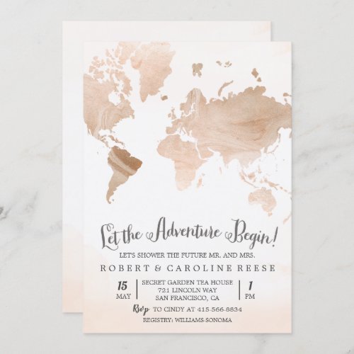Watercolor Map Travel Couples Shower Invitation