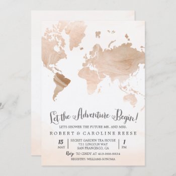 Watercolor Map Travel Couples Shower Invitation by PaperandPomp at Zazzle