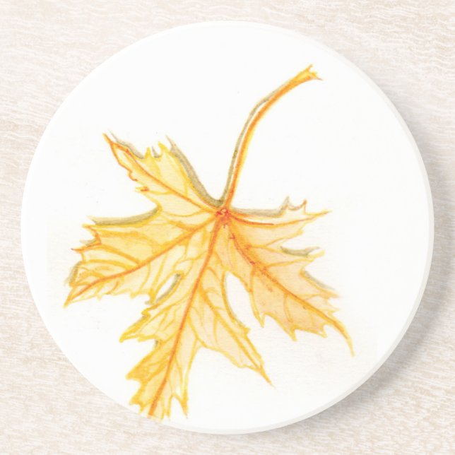 Watercolor Maple Leaf Sandstone Coaster (Front)
