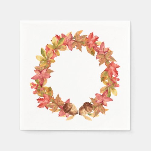 Watercolor Maple Leaves Acorns Berries Napkins