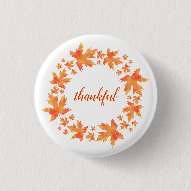 Watercolor Maple Leaves Wreath Button (Front)