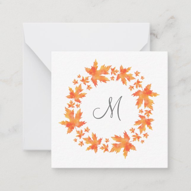Watercolor Maple Leaves Wreath Note Card (Front)