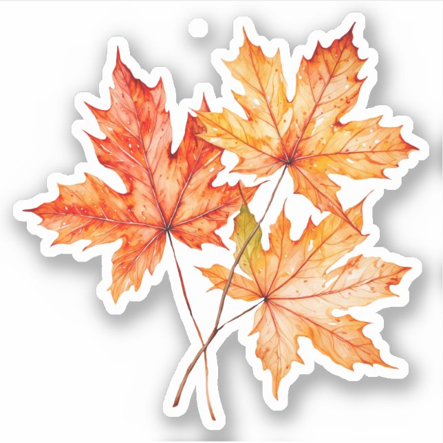 Watercolor Maple Tree Leaves Sticker (Front)