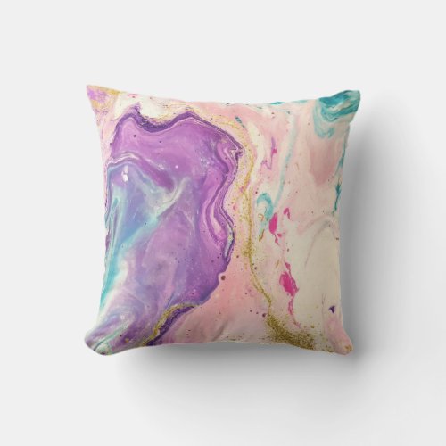 Watercolor Marble Abstract Modern Gold Chic Throw Pillow
